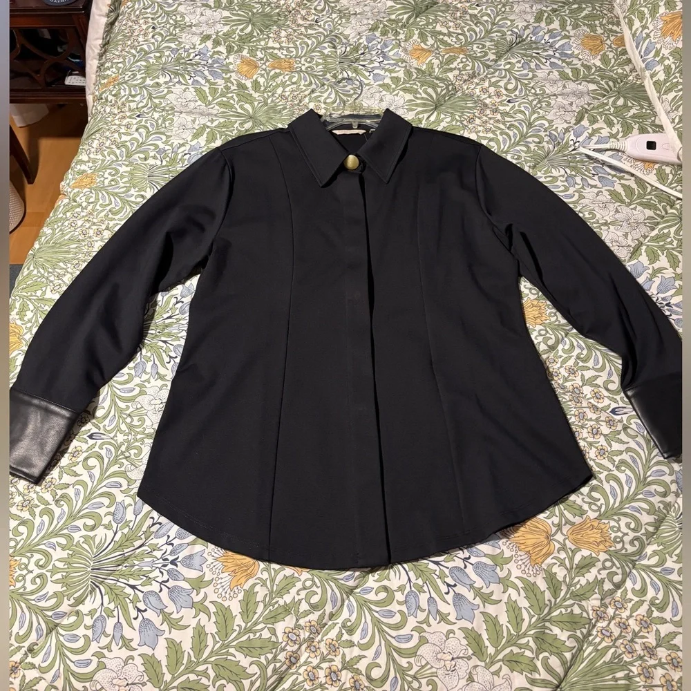 Soft Surroundings Black Mattea Faux Leather Cuff Tunic Shirt - Picture 3 of 12